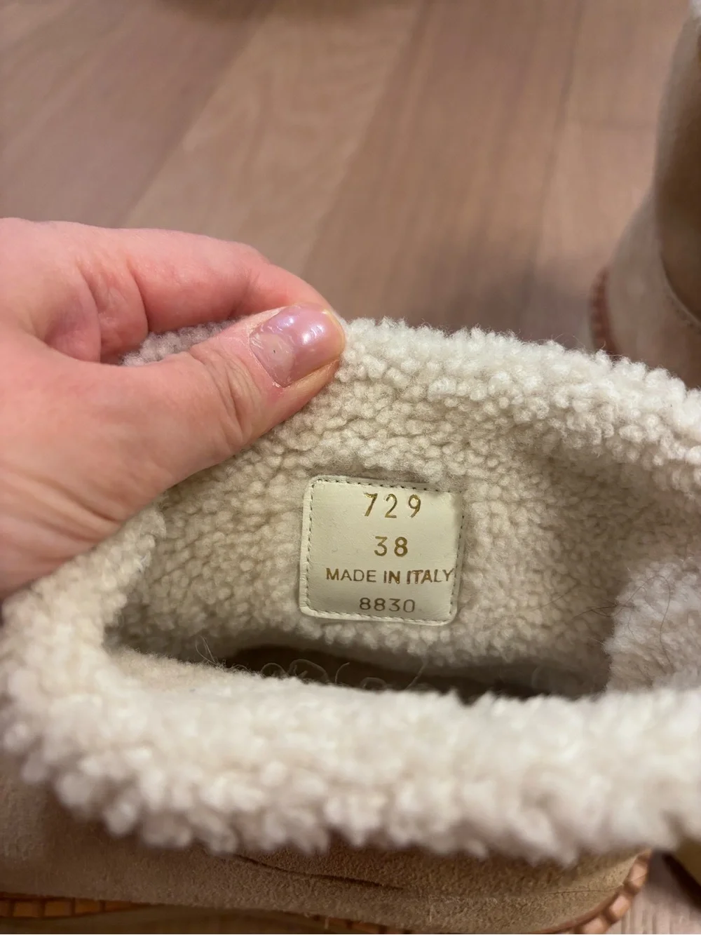 Prada Tan Suede Shearling-Trim Winter Boots